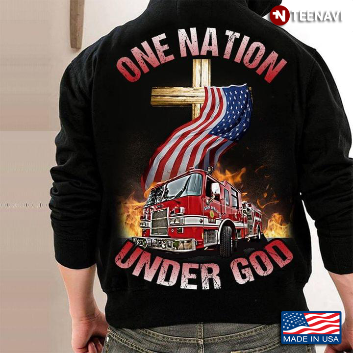 Trucker One Nation Under God Fire Truck American Flag