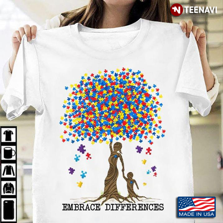 Embrace Differences Autism Awareness Mom And Child Tree