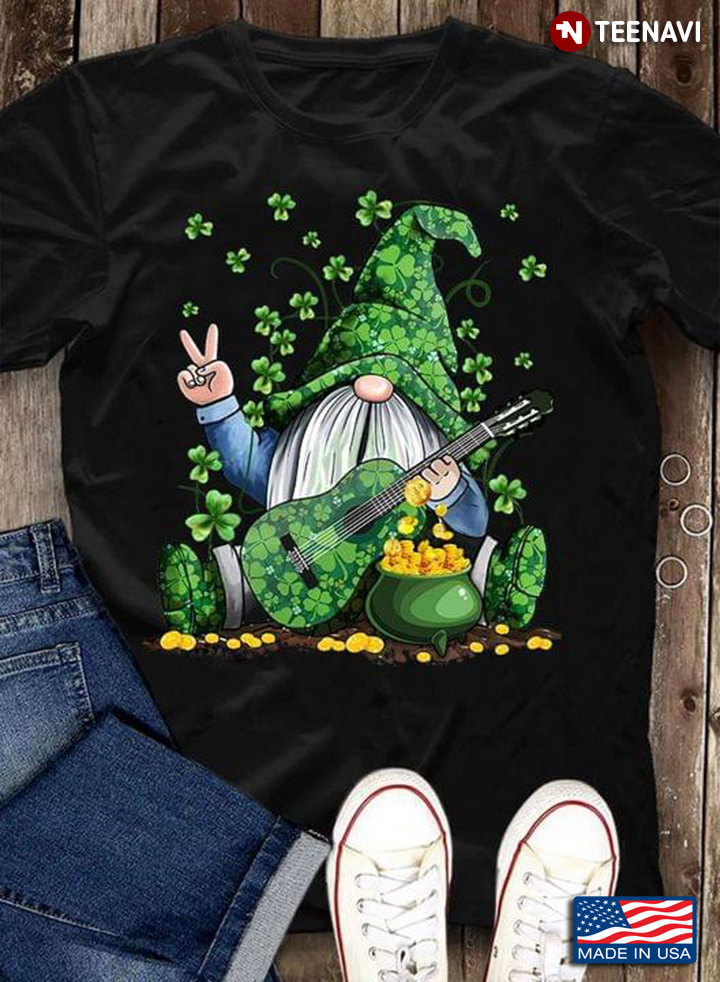 St Patricks Day Gnome Holds A Guitar