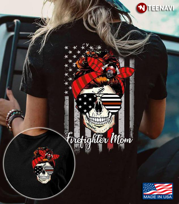 Firefighter Mom Girl With Headband And Glasses American Flag
