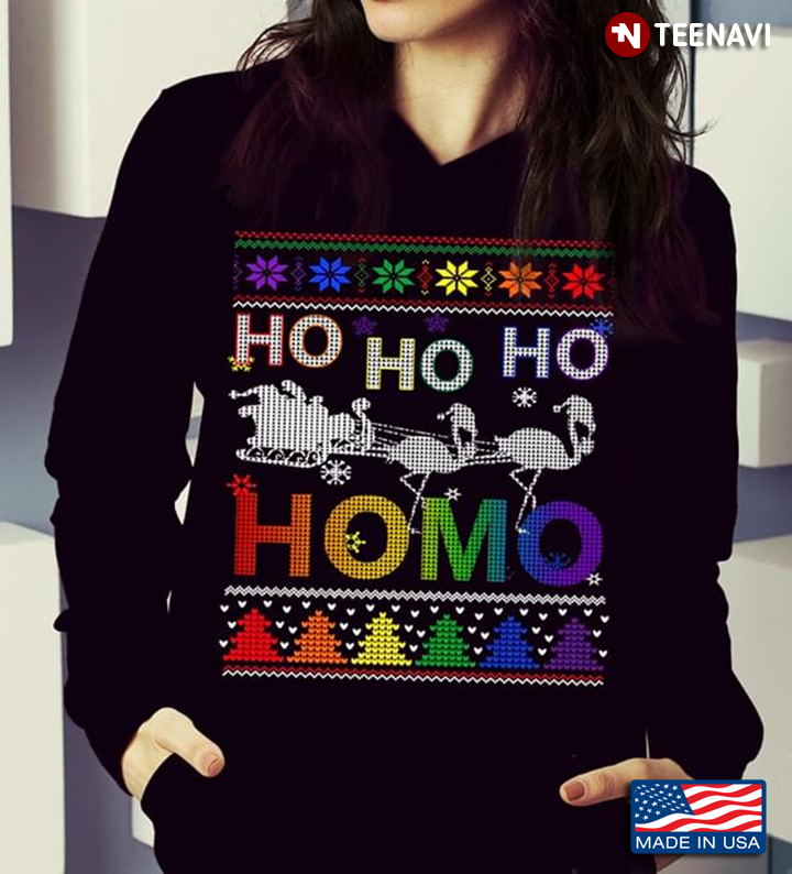 Ho Ho Ho Homo LGBT Flamingos And Santa Claus Ugly Christmas