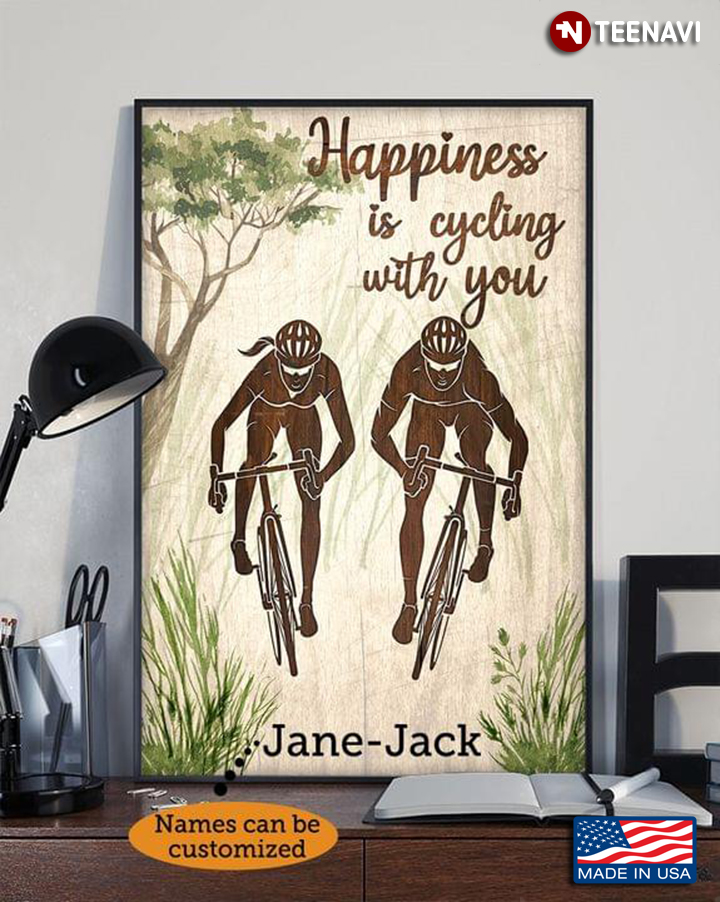 Vintage Customized Name Happiness Is Cycling With You