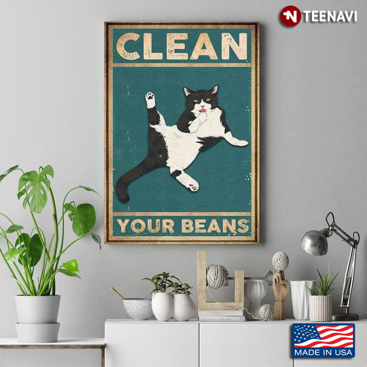 Vintage Tuxedo Cat Clean Your Beans
