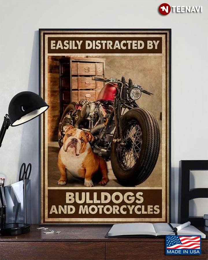 Vintage Easily Distracted By Bulldogs And Motorcycles