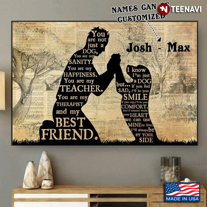 Vintage Customized Name Book Page Theme Boy & Dog Silhouette You Are Not Just A Dog