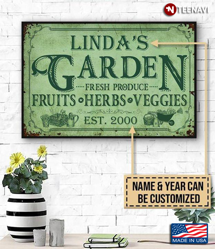 Vintage Customized Name Garden Fresh Produce Fruits Herbs Veggies Est. 2000