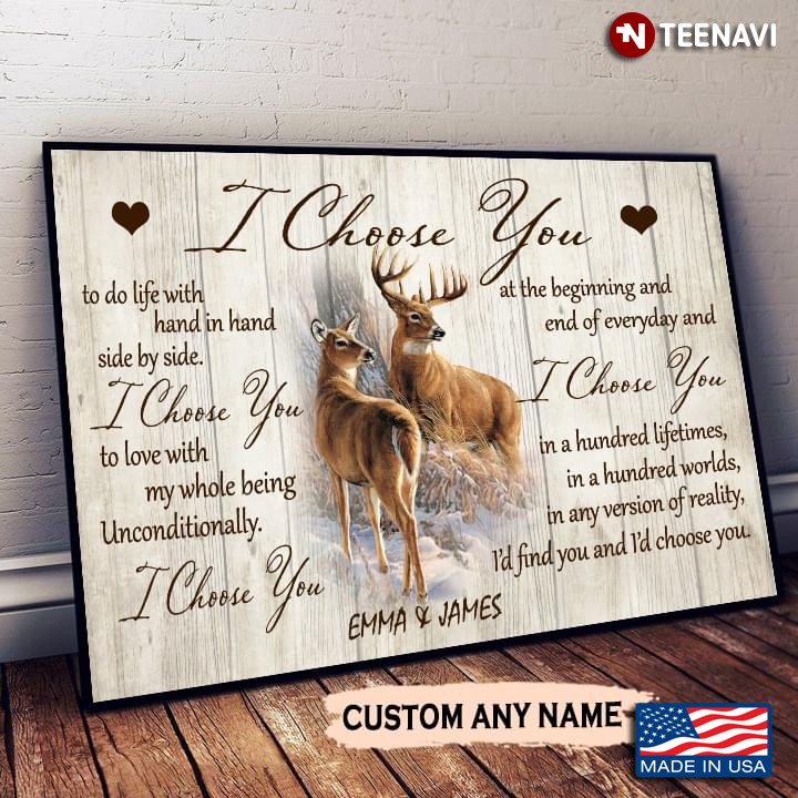 Vintage Customized Name Deers In The Forest I Choose You To Do Life With Hand In Hand Side By Side