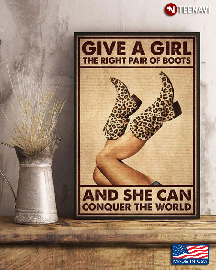 Vintage Girl With Leopard Print Boots Give A Girl The Right Pair Of Boots And She Can Conquer The World