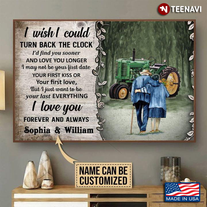 Vintage Customized Name Old Couple & Green Tractor I Wish I Could Turn Back The Clock