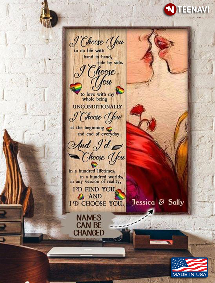 Vintage Customized Name LGBT Lesbian I Choose You To Do Life With Hand In Hand, Side By Side