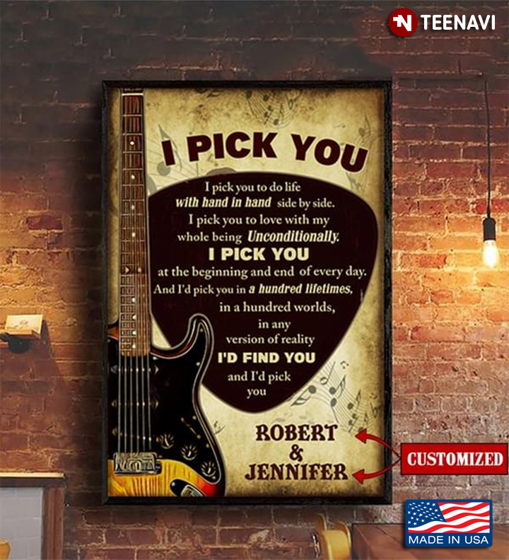 Vintage Customized Name Electric Guitar I Pick You To Do Life With Hand In Hand Side By Side