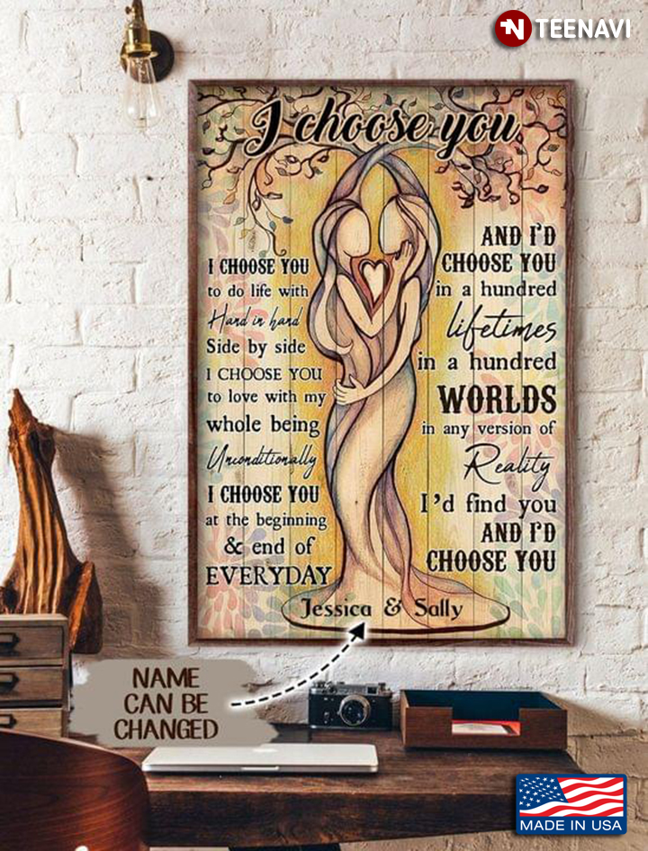 Vintage Customized Name LGBT Pride Lesbian Two Girls Shaped Tree I Choose You To Do Life With Hand In Hand