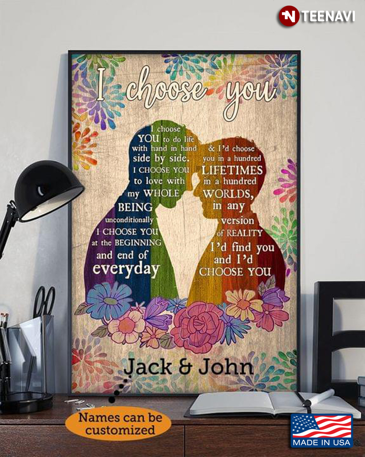 Colourful Flowers Customized Name LGBT Pride Gay Couple I Choose You To Do Life With Hand In Hand Side By Side