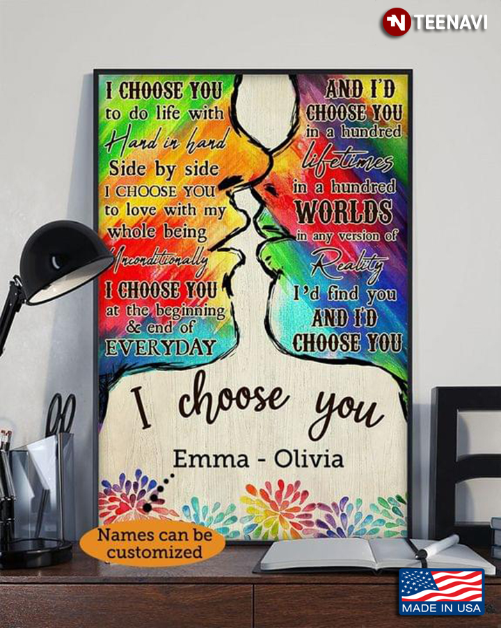 Colourful Fireworks Customized Name LGBT Lesbian Couple I Choose You To Do Life With Hand In Hand Side By Side