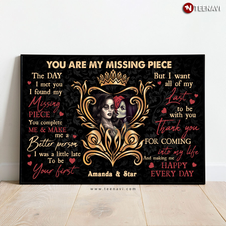 LGBT Pride Customized Name Floral Sugar Skull Girls Lesbian Couple You Are My Missing Piece The Day I Met You Poster