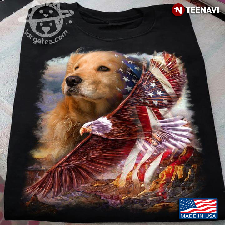 Golden Retriever Eagle And American Flag