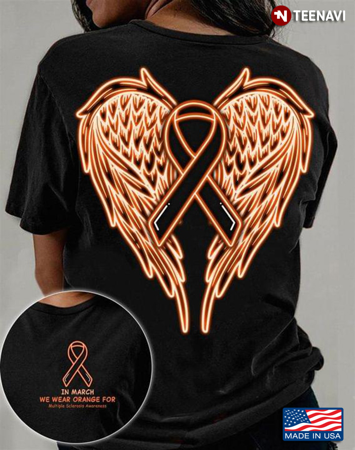 Ribbon Heart With Wings In March We Wear Orange For Multiple Sclerosis Awareness