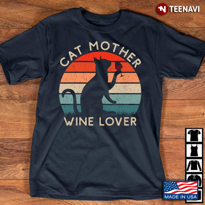 Cat Mother Wine Lover Black Cat And Wine Vintage
