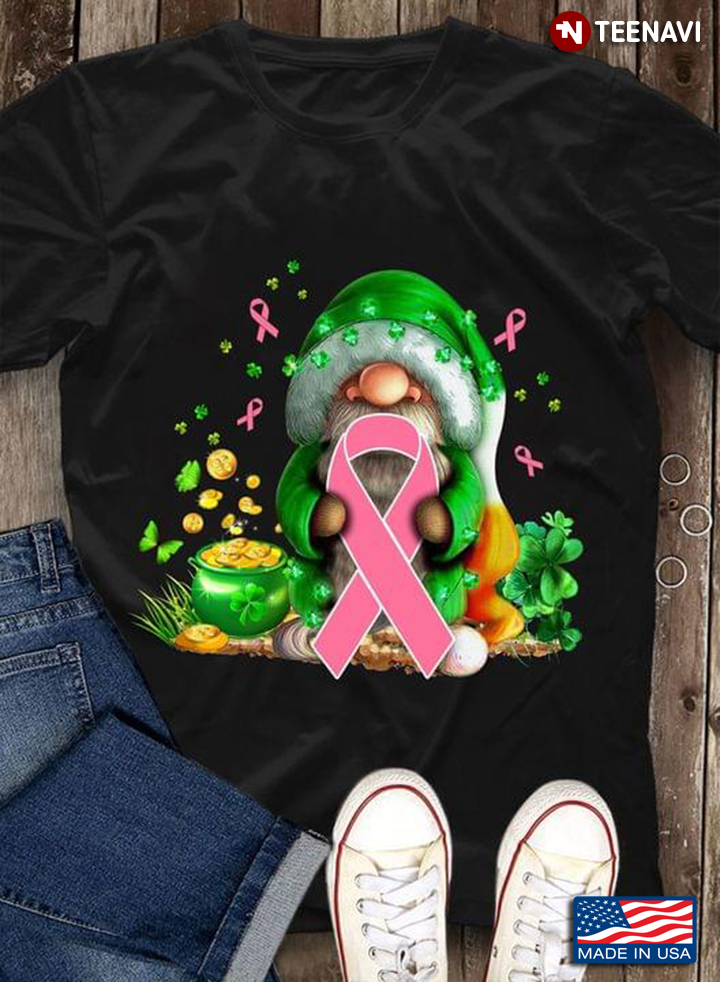 St Patricks Day Gnome Hugs Breast Cancer Awareness Ribbon