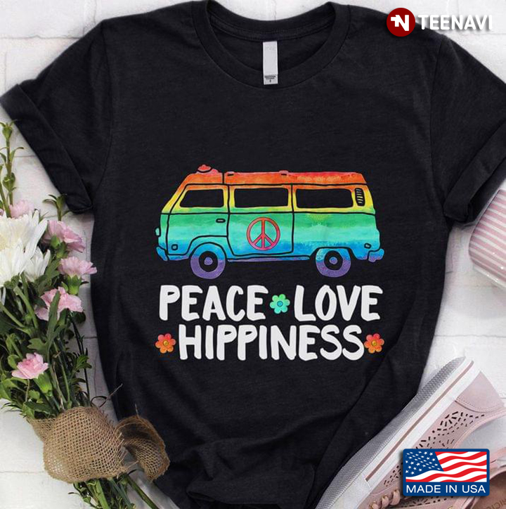 Peace Love Hippiness Bus Rainbow