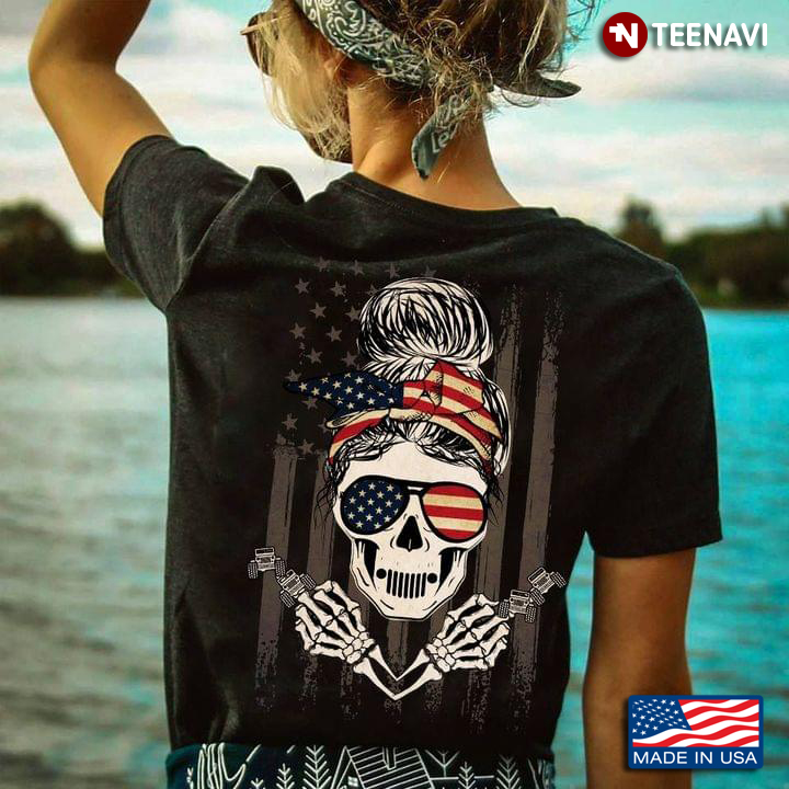 Jeep Skull With Bandana And Glasses American Flag