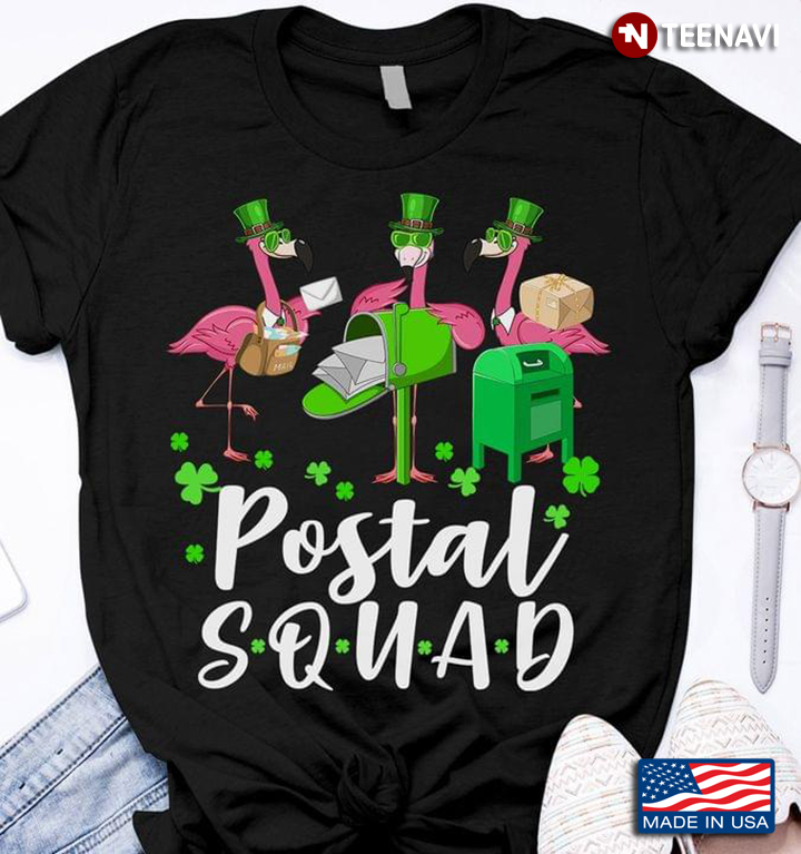 Postal Squad Flamingos With Hat And Glasses St Patricks Day