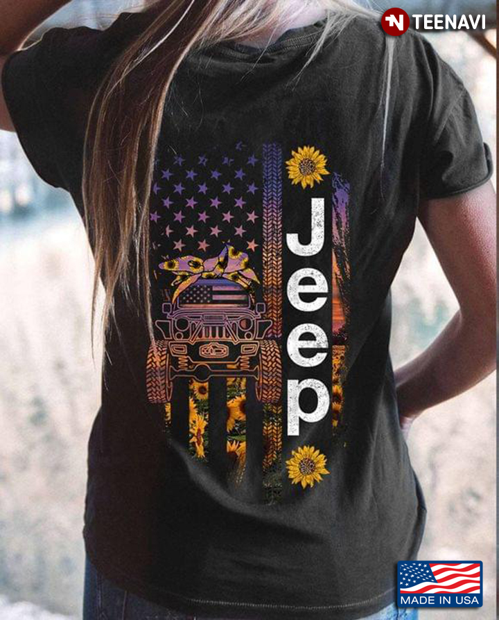Jeep With Bandana Sunflowers American Flag
