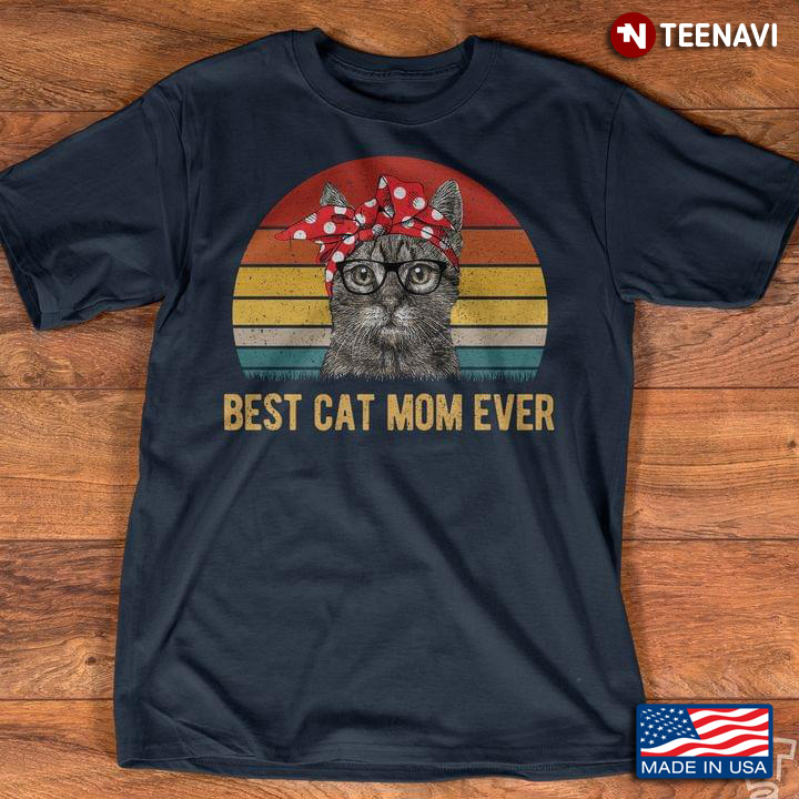 Best Cat Mom Ever Cat With Glasses And Bandana Vintage