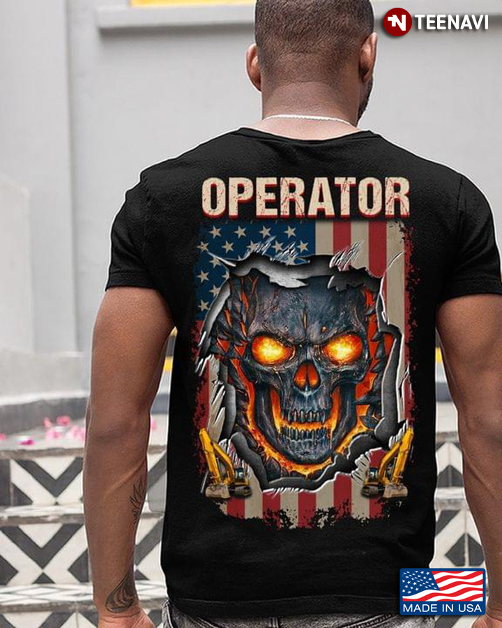 Operator Skull And Excavators American Flag