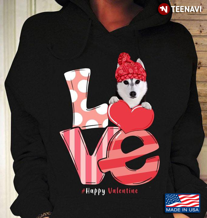 Love Happy Valentine Husky With Red Hat
