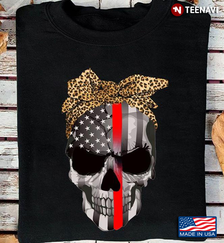 Red Line Skull With Leopard Bandana