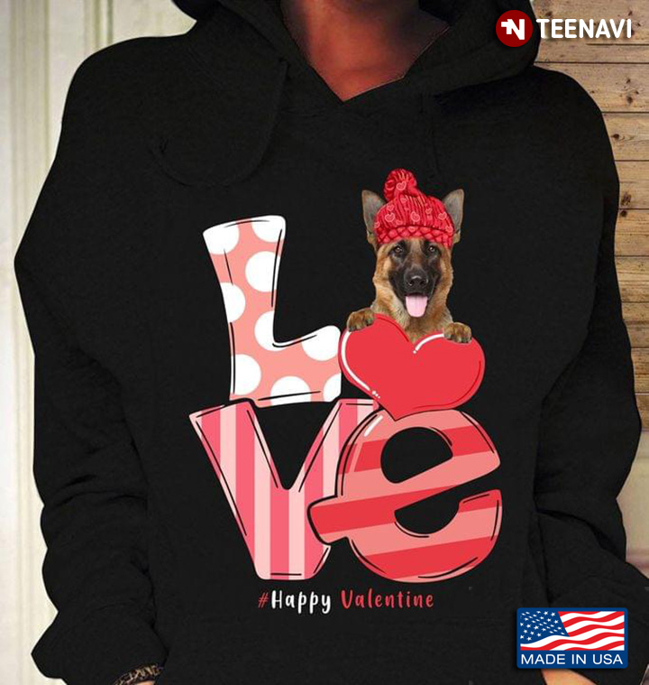 Love Happy Valentine German Shepherd With Red Wool Hat