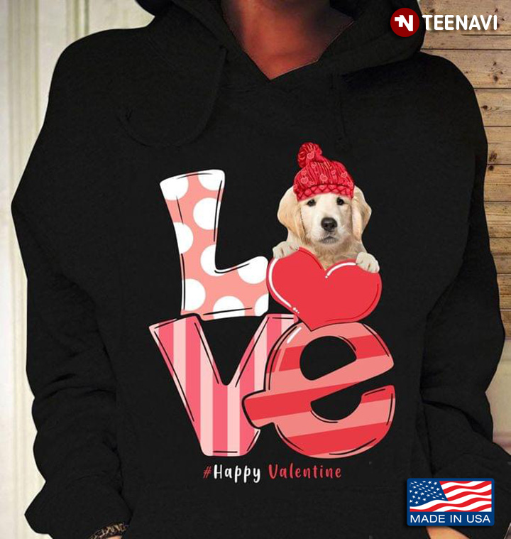 Love Happy Valentine Labrador Retriever With Red Wool Hat