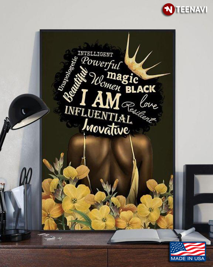Vintage Black Girl With Crown & Yellow Flowers I Am Black
