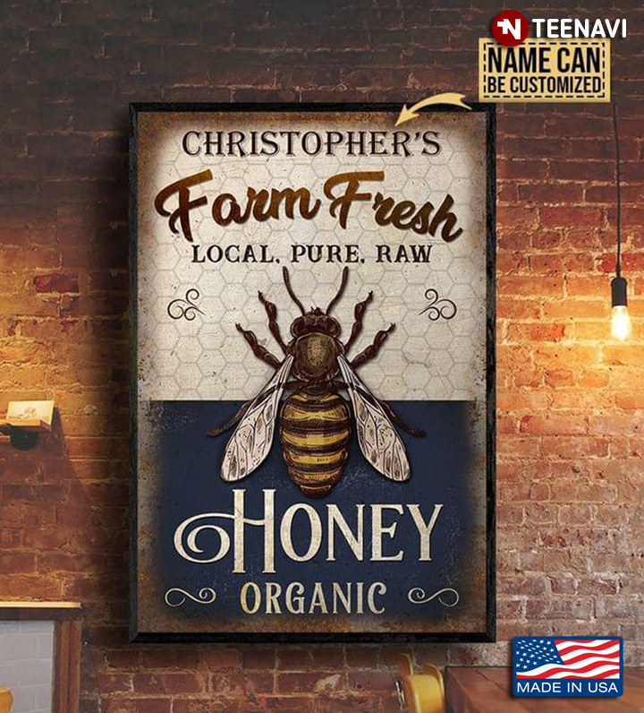Vintage Honey Bee Customized Name Farm Fresh Local Pure Raw Honey Organic