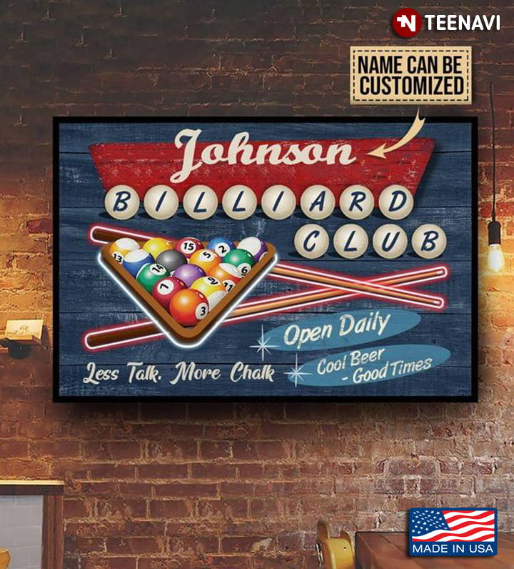 Vintage Customized Name Billiard Club Less Talk, More Chalk Open Daily Cool Beer Good Times