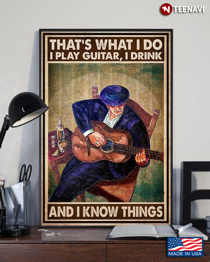 Vintage Book Page Theme Guitarist That’s What I Do I Play Guitar, I Drink And I Know Things