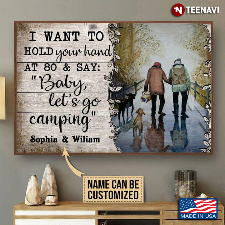 Vintage Customized Name Old Campers Holding Hands With Dogs Behind I Want To Hold Your Hands At 80