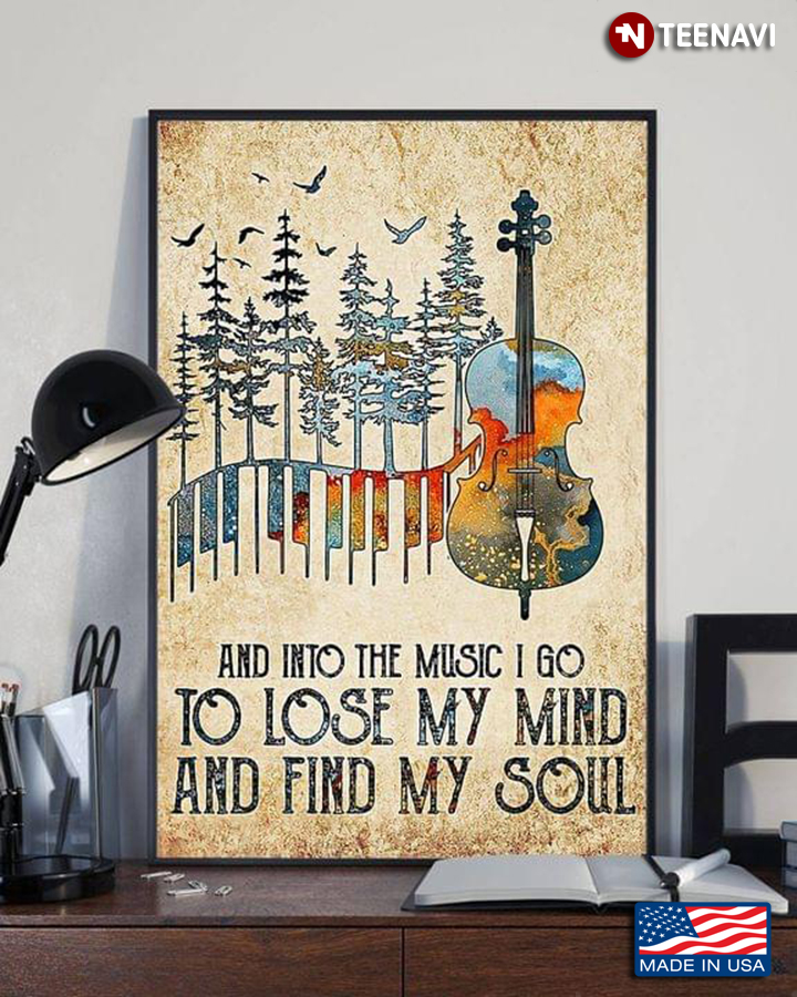 Vintage Guitar & Piano Keys With Forest & Birds And Into The Music I Go To Lose My Mind And Find My Soul