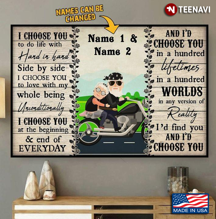 Customized Name Old Couple On Motorcycle I Choose You To Do Life With Hand In Hand Side By Side