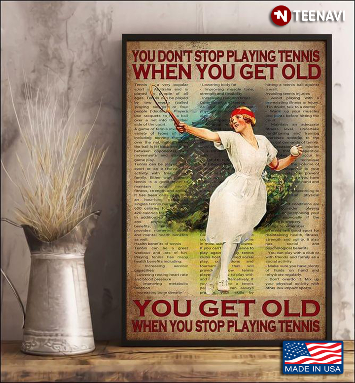 Vintage Book Page Theme Female Tennis Player You Don’t Stop Playing Tennis When You Get Old