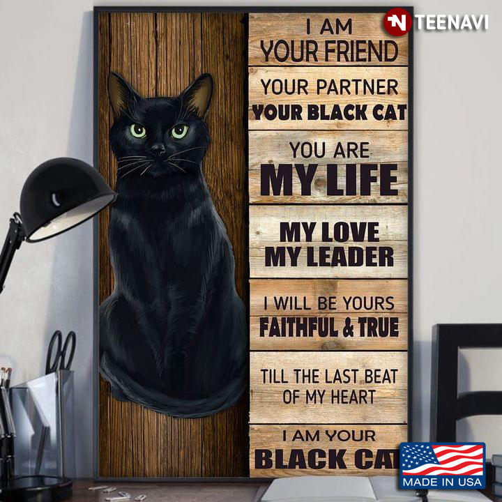 Vintage Black Cat With Big Eyes I Am Your Friend Your Partner Your Black Cat