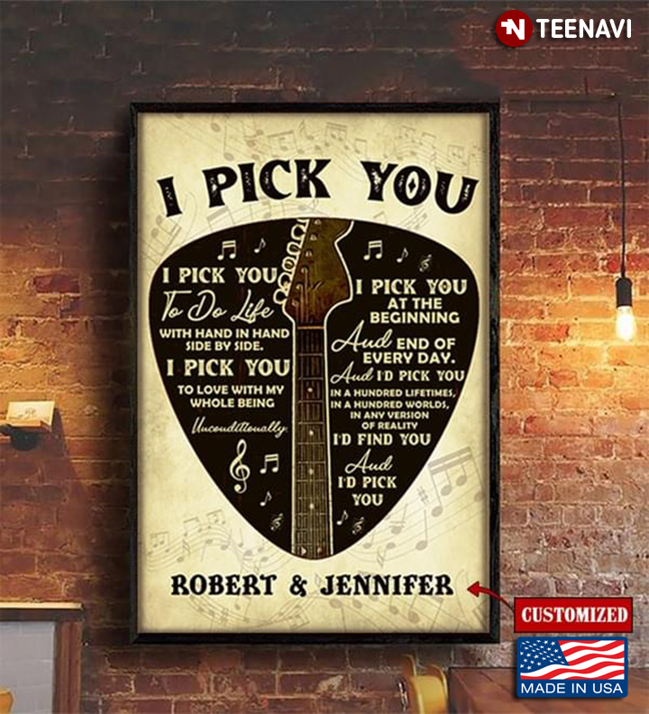 Vintage Sheet Music Theme Customized Name Guitar I Pick You To Do Life With Hand In Hand Side By Side