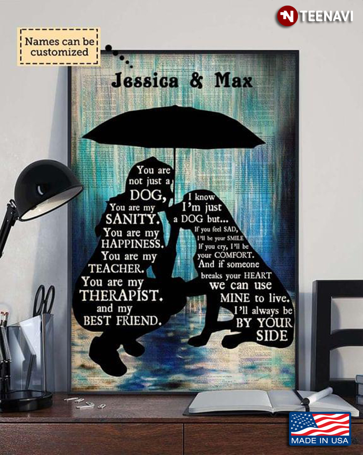 Blue Book Page Theme Customized Name Girl And Labrador Dog Under Umbrella Silhouette You Are Not Just A Dog