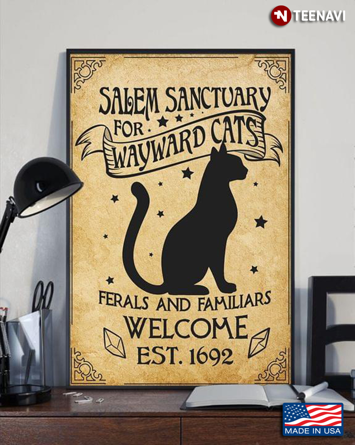 Vintage Cat Silhouette Salem Sanctuary For Wayward Cats Ferals And Familiars Welcome Est.1692