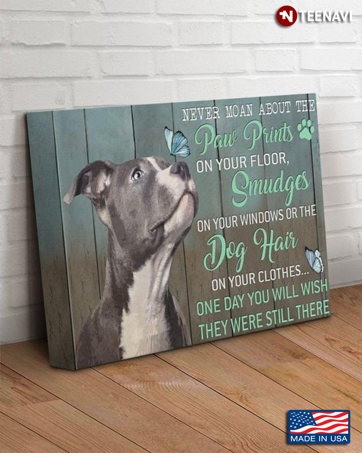 Vintage Pitbull And Blue Butterflies Never Moan About The Paw Prints On The Floor