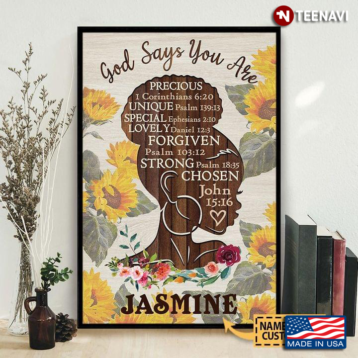 Vintage Customized Name Black Girl Silhouette And Flowers Around God Says You Are Precious Unique Special