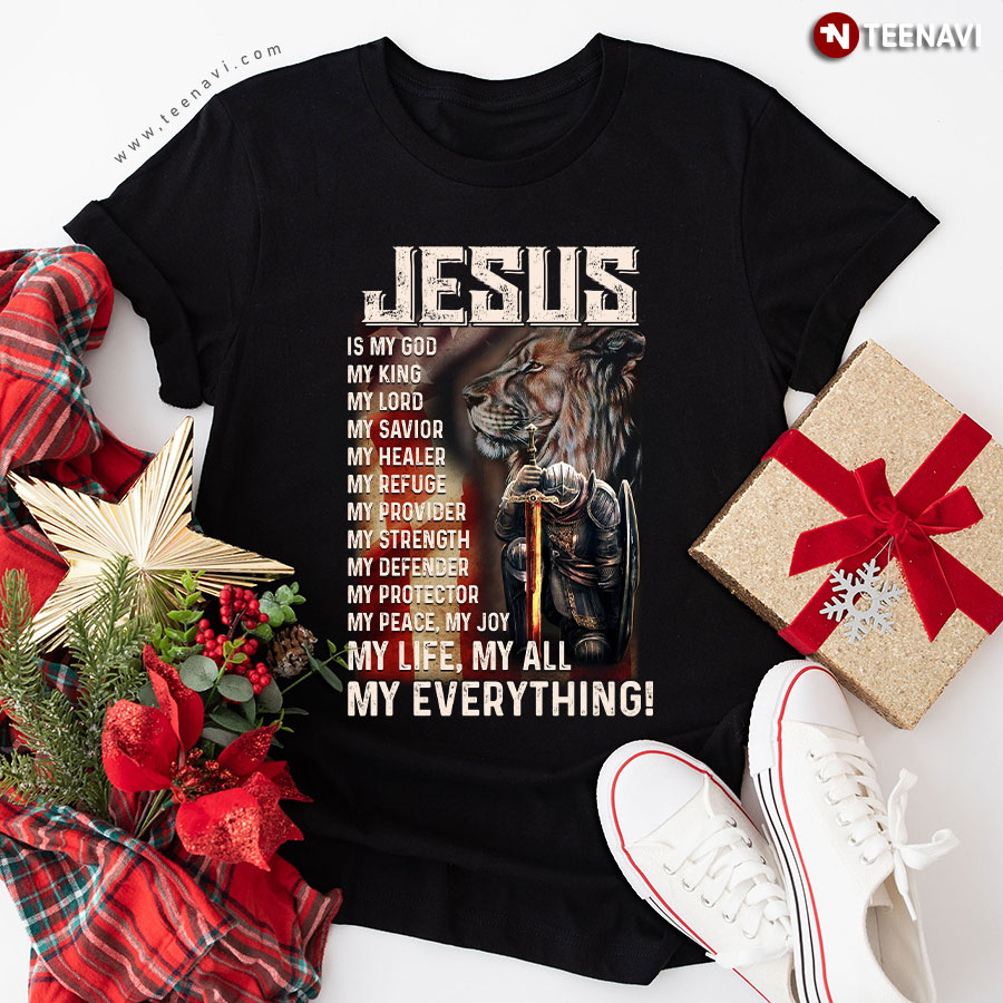 Lion With Viking Jesus Is My God My King My Lord My Savior My Healer My Refuge My Provider T-Shirt