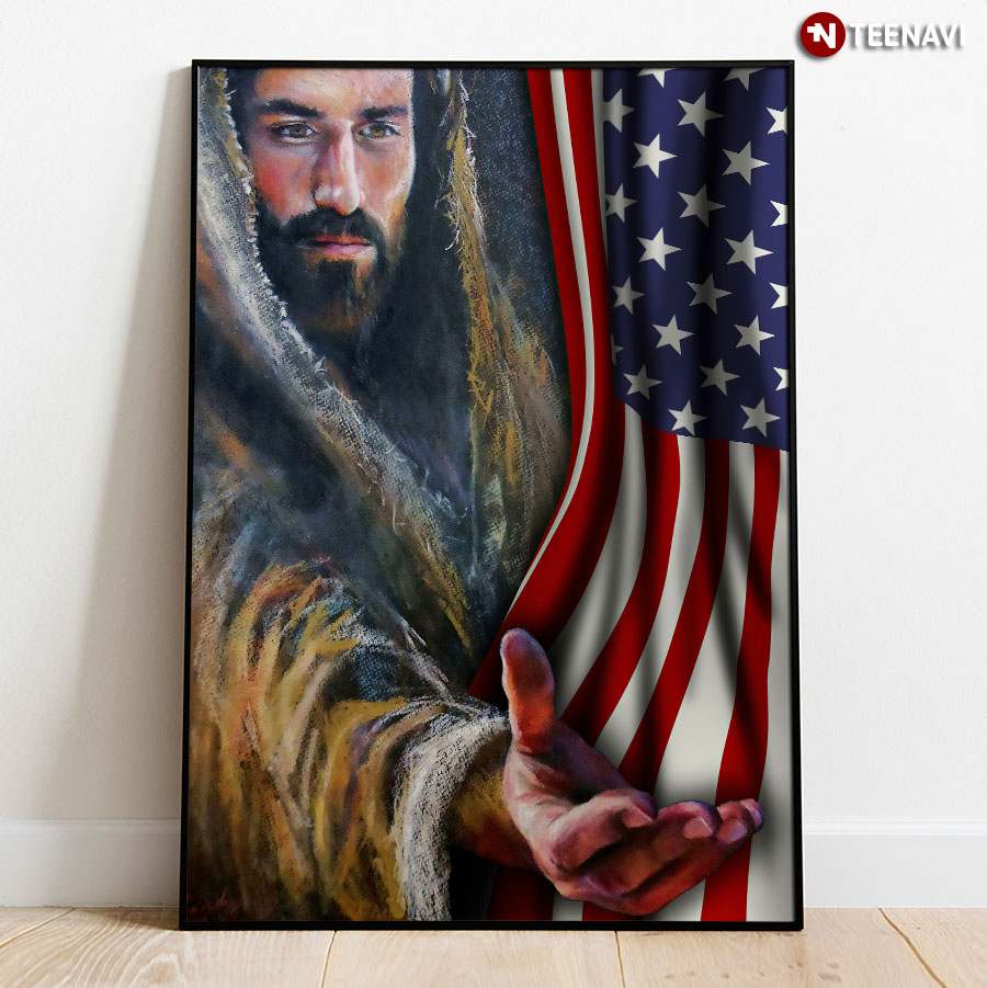 Vintage Jesus Christ And American Flag Take My Hand