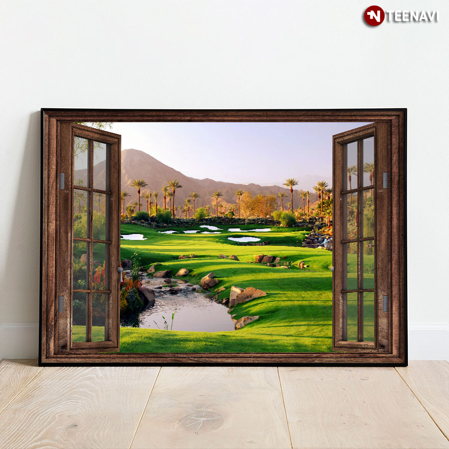 Vintage Window Frame With View Of A Golf Course Poster